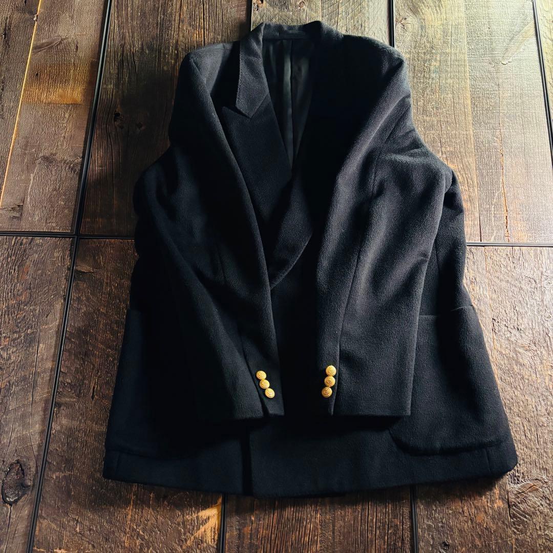 Vintage cashmere blend gold button blazer double black jacket XL