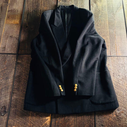 Vintage cashmere blend gold button blazer double black jacket XL