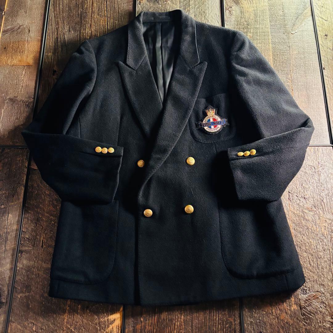 Vintage cashmere blend gold button blazer double black jacket XL