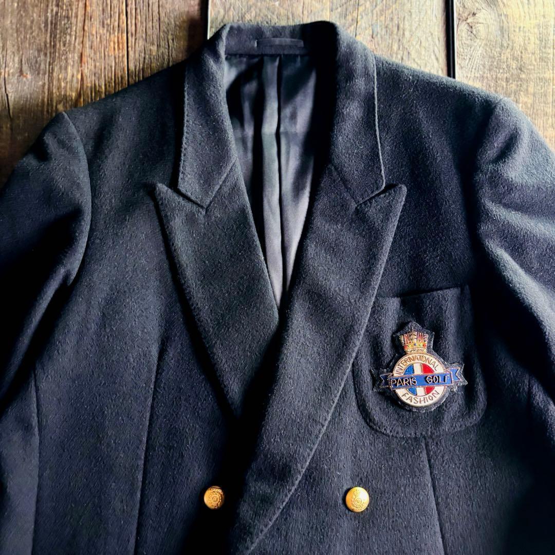 Vintage cashmere blend gold button blazer double black jacket XL