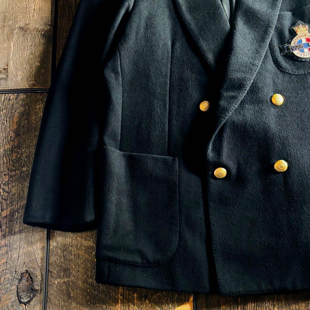 Vintage cashmere blend gold button blazer double black jacket XL