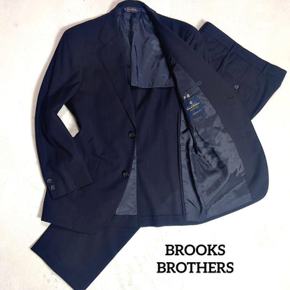 Good Condition Brooks Brothers Summer Wool Suit Top and Bottom M Navy Stripe