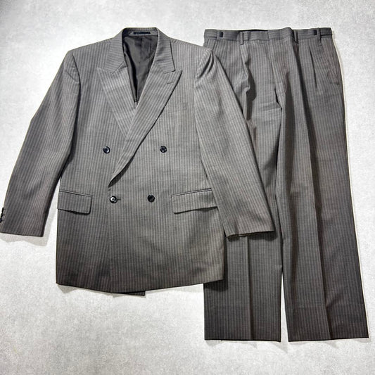 Vintage Double Breasted Setup Suit Striped Gray 90s