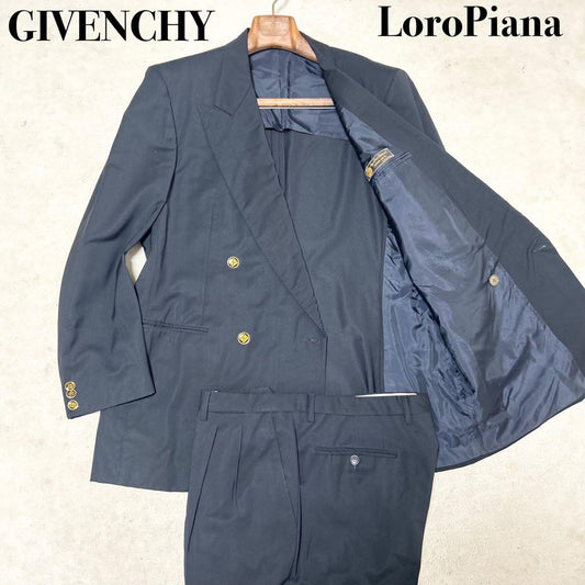Super Rare Givenchy Loro Piana Navy Blazer Suit Setup Gold Buttons 4G