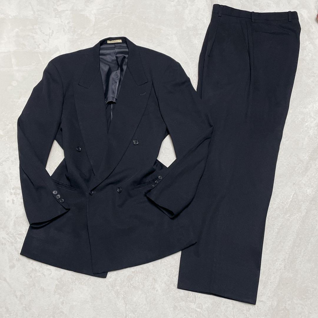 vintage double breasted set up suit black L equivalent to actual size XL