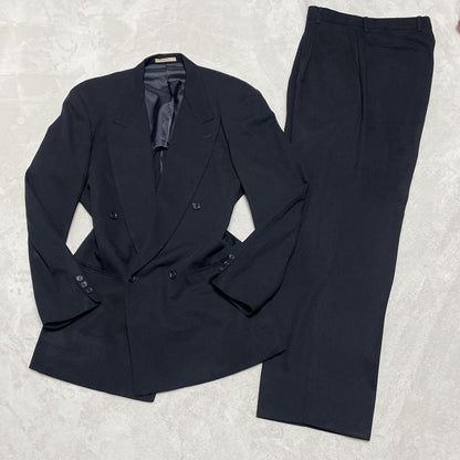 vintage double breasted set up suit black L equivalent to actual size XL