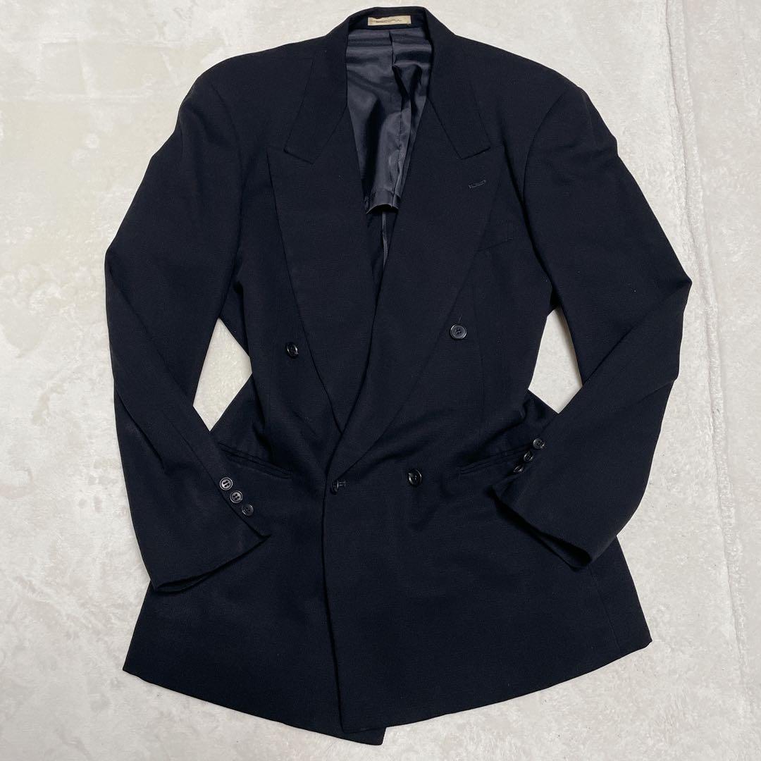 vintage double breasted set up suit black L equivalent to actual size XL