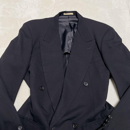 vintage double breasted set up suit black L equivalent to actual size XL