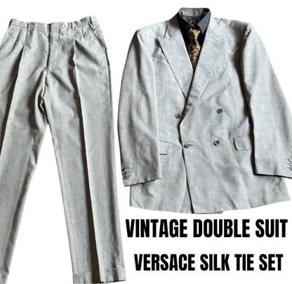[Special price] 4-piece set double suit XL with Versace tie wedding