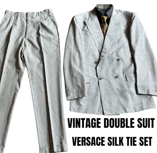 [Special price] 4-piece set double suit XL with Versace tie wedding