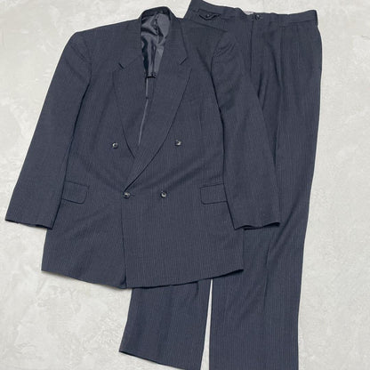 vintage large size double breasted set up suit gray