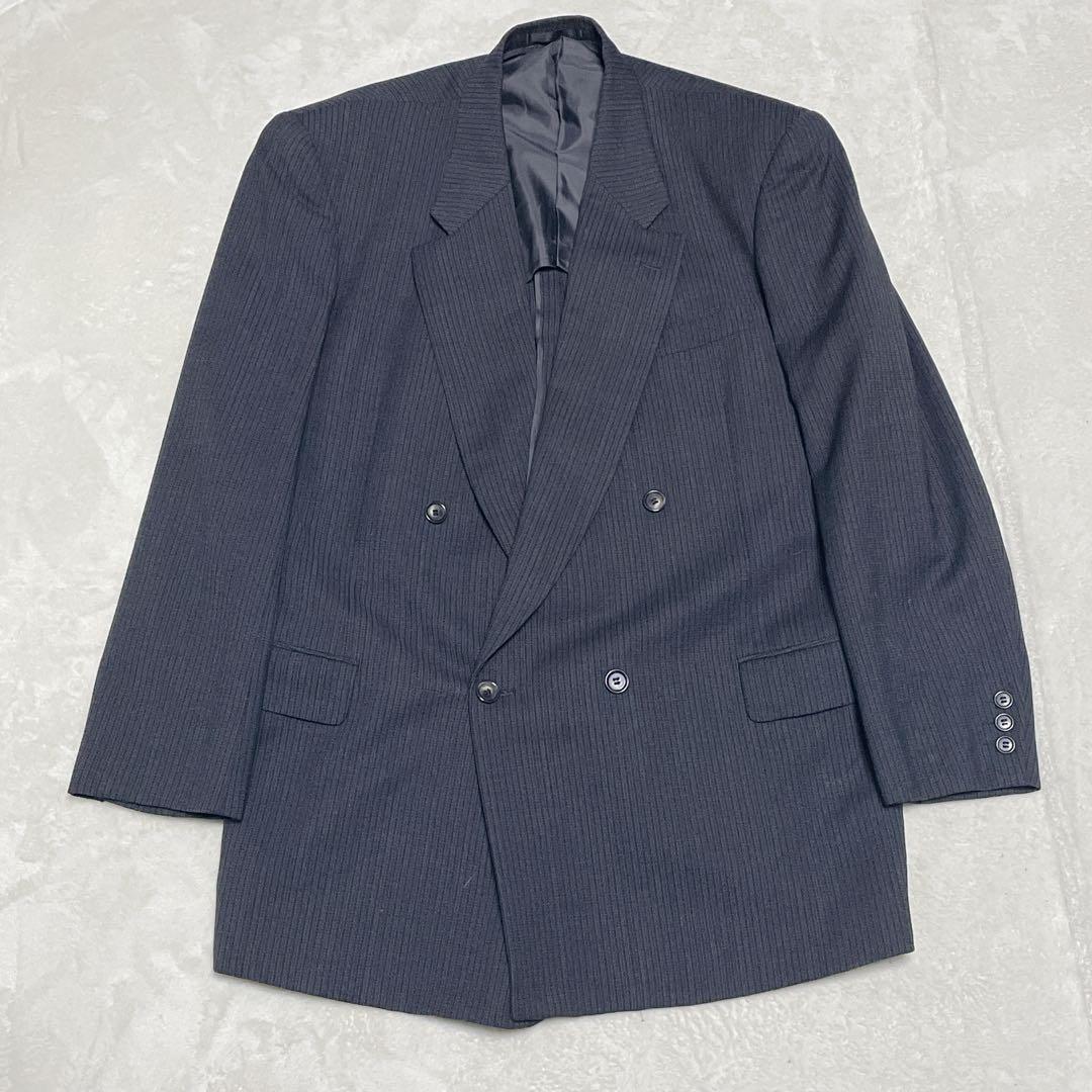 vintage large size double breasted set up suit gray