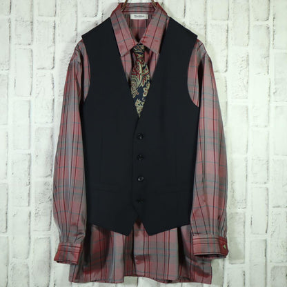 [One-of-a-kind item] Tie shirt vest ombre check paisley pattern L