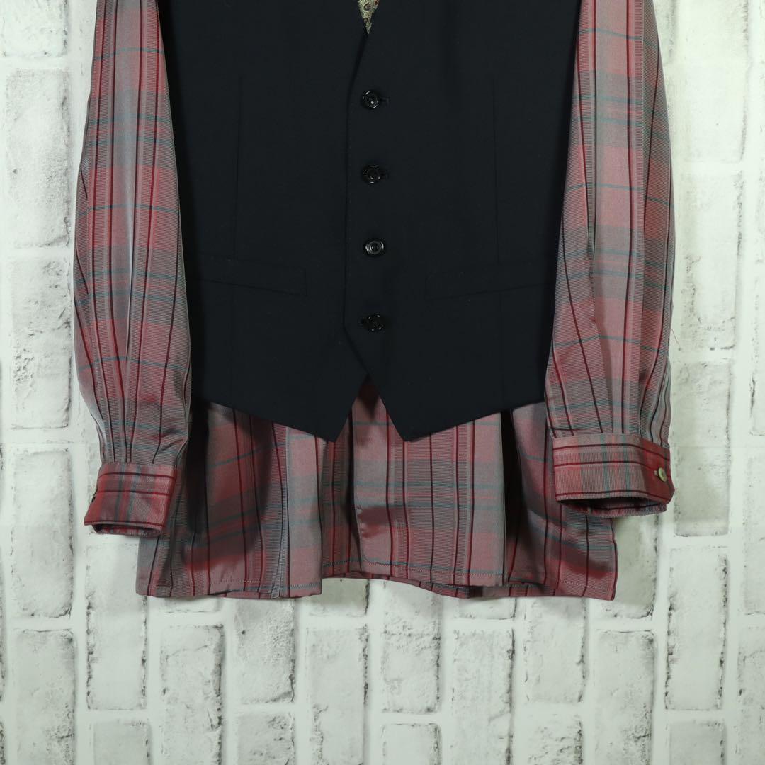 [One-of-a-kind item] Tie shirt vest ombre check paisley pattern L