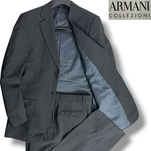 Good condition Armani Rezzoni herringbone summer suit black 46