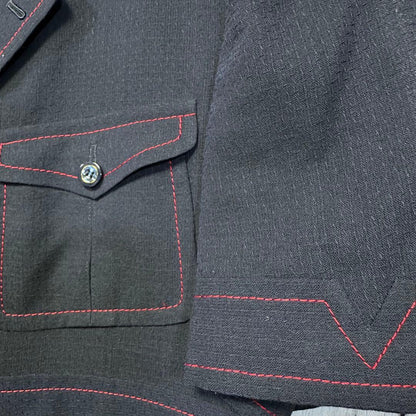 [VINTAGE☆Short sleeve suit☆Setup] Rare☆Navy☆Side vents M equivalent
