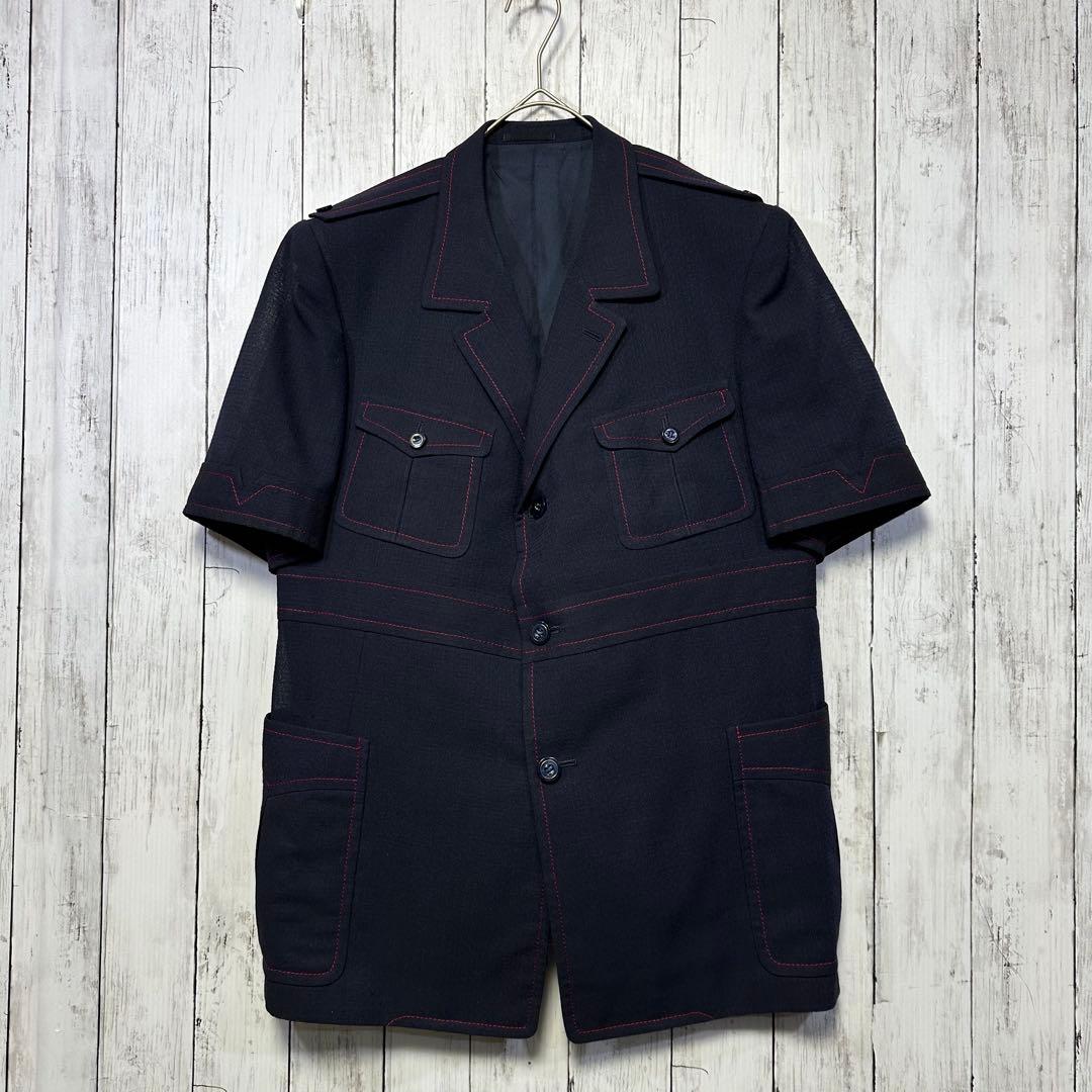 [VINTAGE☆Short sleeve suit☆Setup] Rare☆Navy☆Side vents M equivalent