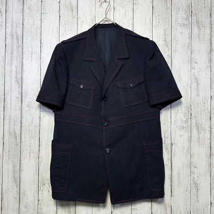 [VINTAGE☆Short sleeve suit☆Setup] Rare☆Navy☆Side vents M equivalent