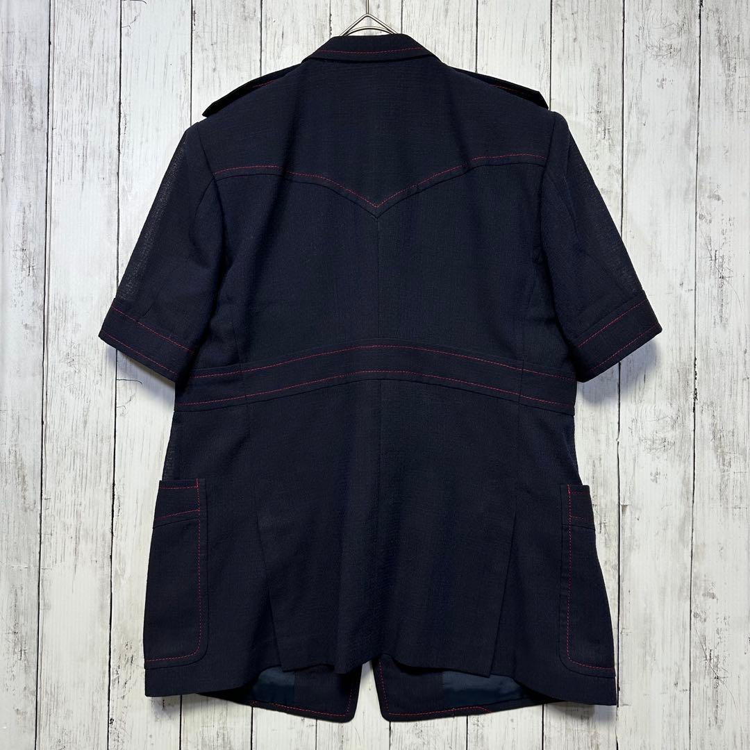 [VINTAGE☆Short sleeve suit☆Setup] Rare☆Navy☆Side vents M equivalent