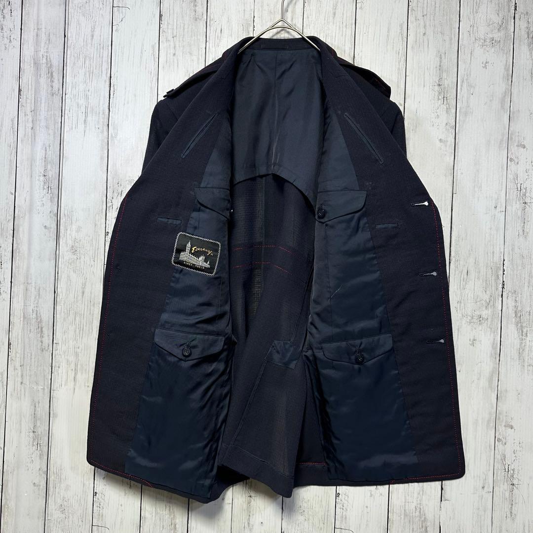 [VINTAGE☆Short sleeve suit☆Setup] Rare☆Navy☆Side vents M equivalent