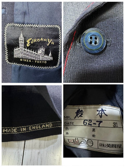 [VINTAGE☆Short sleeve suit☆Setup] Rare☆Navy☆Side vents M equivalent