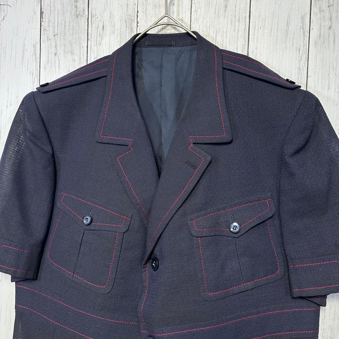 [VINTAGE☆Short sleeve suit☆Setup] Rare☆Navy☆Side vents M equivalent