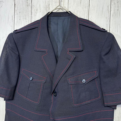 [VINTAGE☆Short sleeve suit☆Setup] Rare☆Navy☆Side vents M equivalent