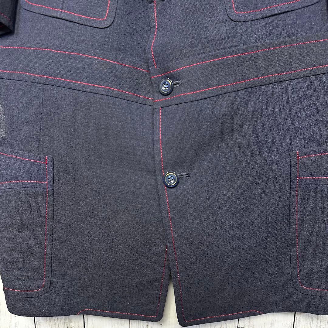 [VINTAGE☆Short sleeve suit☆Setup] Rare☆Navy☆Side vents M equivalent