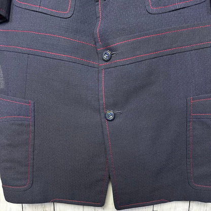 [VINTAGE☆Short sleeve suit☆Setup] Rare☆Navy☆Side vents M equivalent