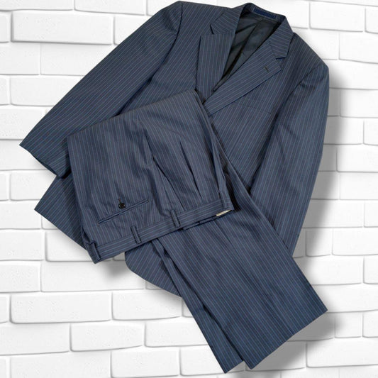 Finest Fabric Scabal Daimaru Order Men's Suit Setup Striped Pattern Navy