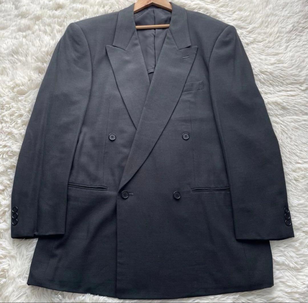 Rare XL★Vintage double suit setup silk blend Masaki Suda dark green