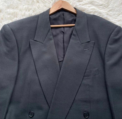 Rare XL★Vintage double suit setup silk blend Masaki Suda dark green