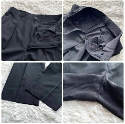 Rare XL★Vintage double suit setup silk blend Masaki Suda dark green