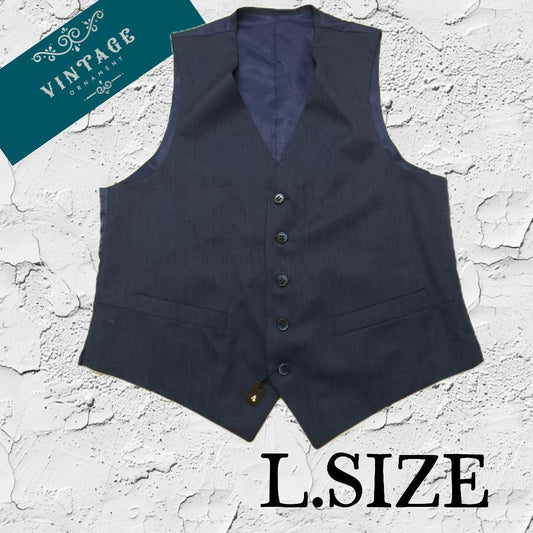 v89 [Vintage] Men's suit vest gilet navy L size