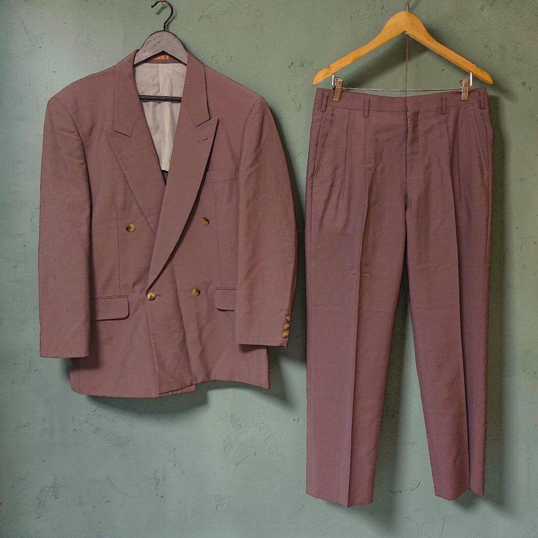 80s-90s oversized 4 button setup dull purple double breasted