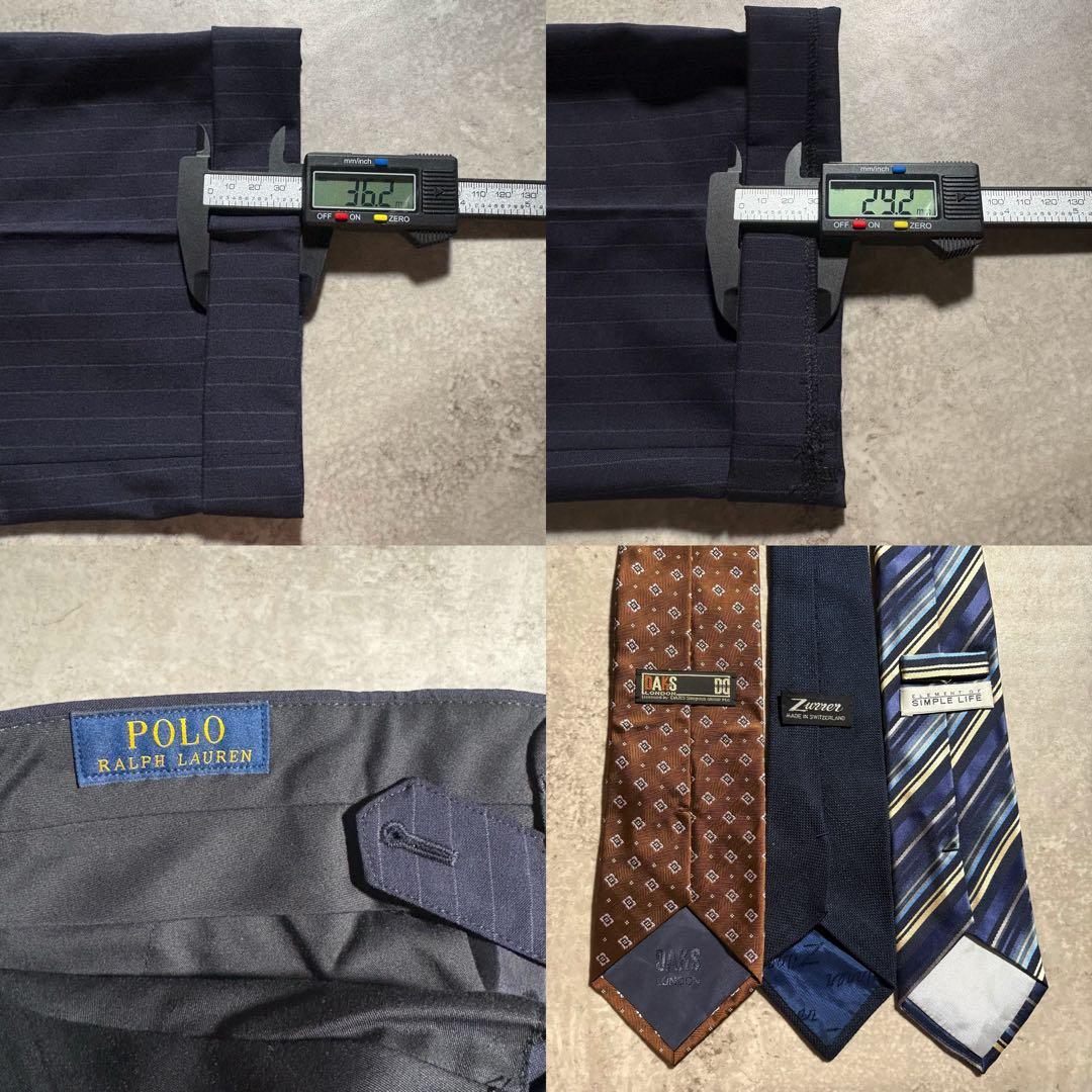 Polo Ralph Lauren Setup Suit 3 Ties Pins Set Navy Blue