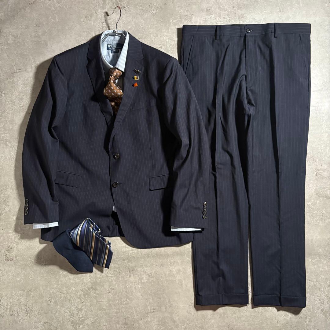 Polo Ralph Lauren Setup Suit 3 Ties Pins Set Navy Blue