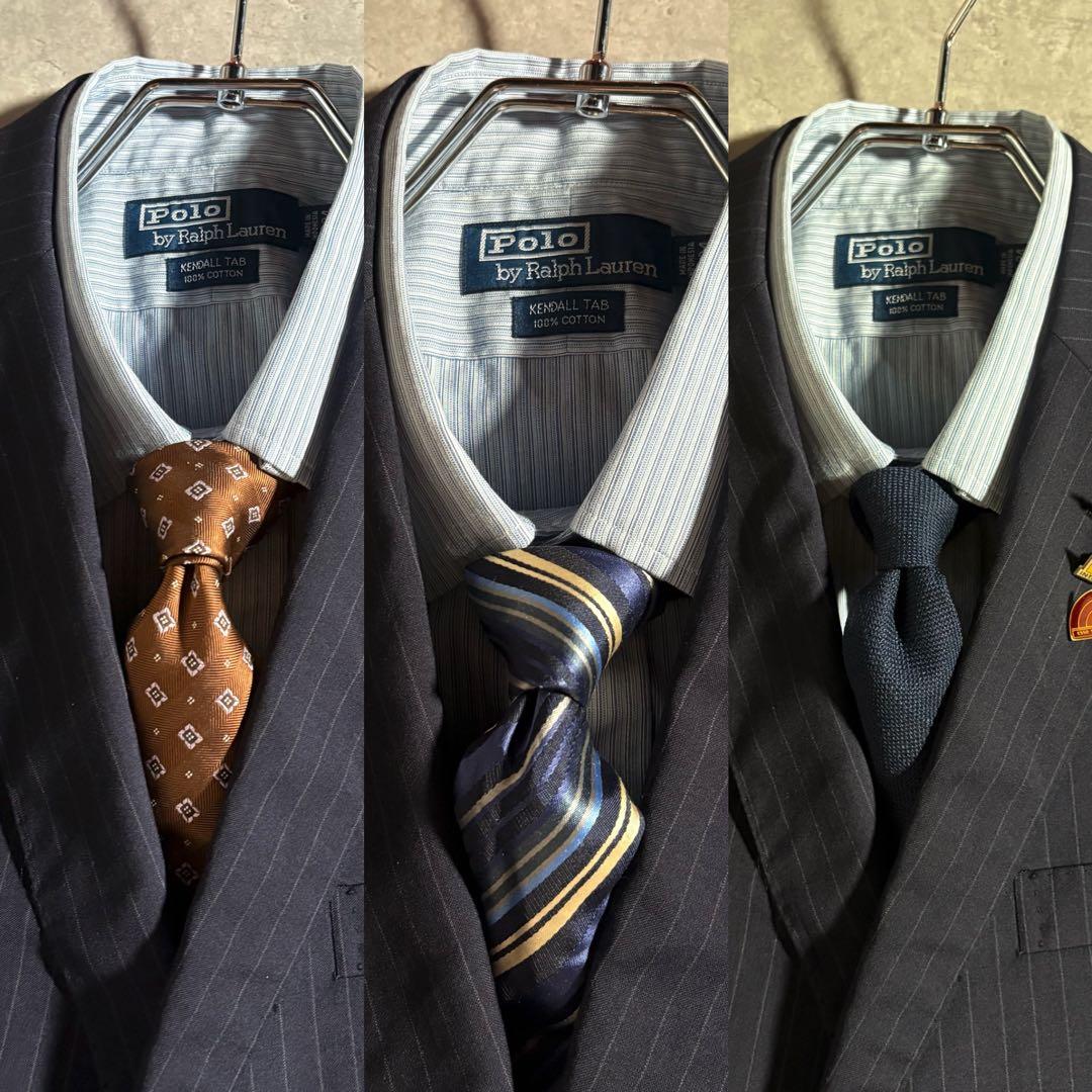 Polo Ralph Lauren Setup Suit 3 Ties Pins Set Navy Blue
