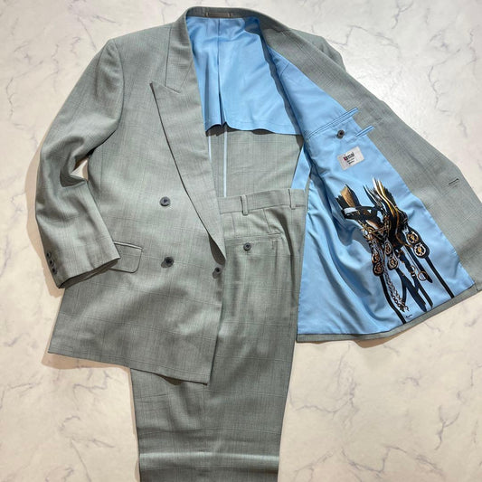 KANSAI Lining Allover Pattern Double Vintage Setup Green Gray Large Size