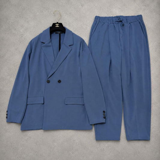 Washable/Stretchable ✨ Dull blue oversized setup double breasted M