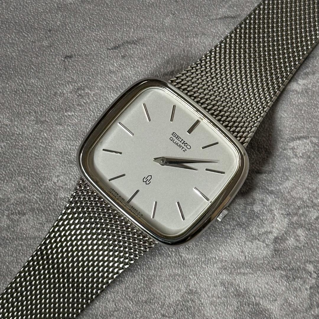 SEIKO Quartz Silver Dial Mesh Watch Good Condition Men's Vintage