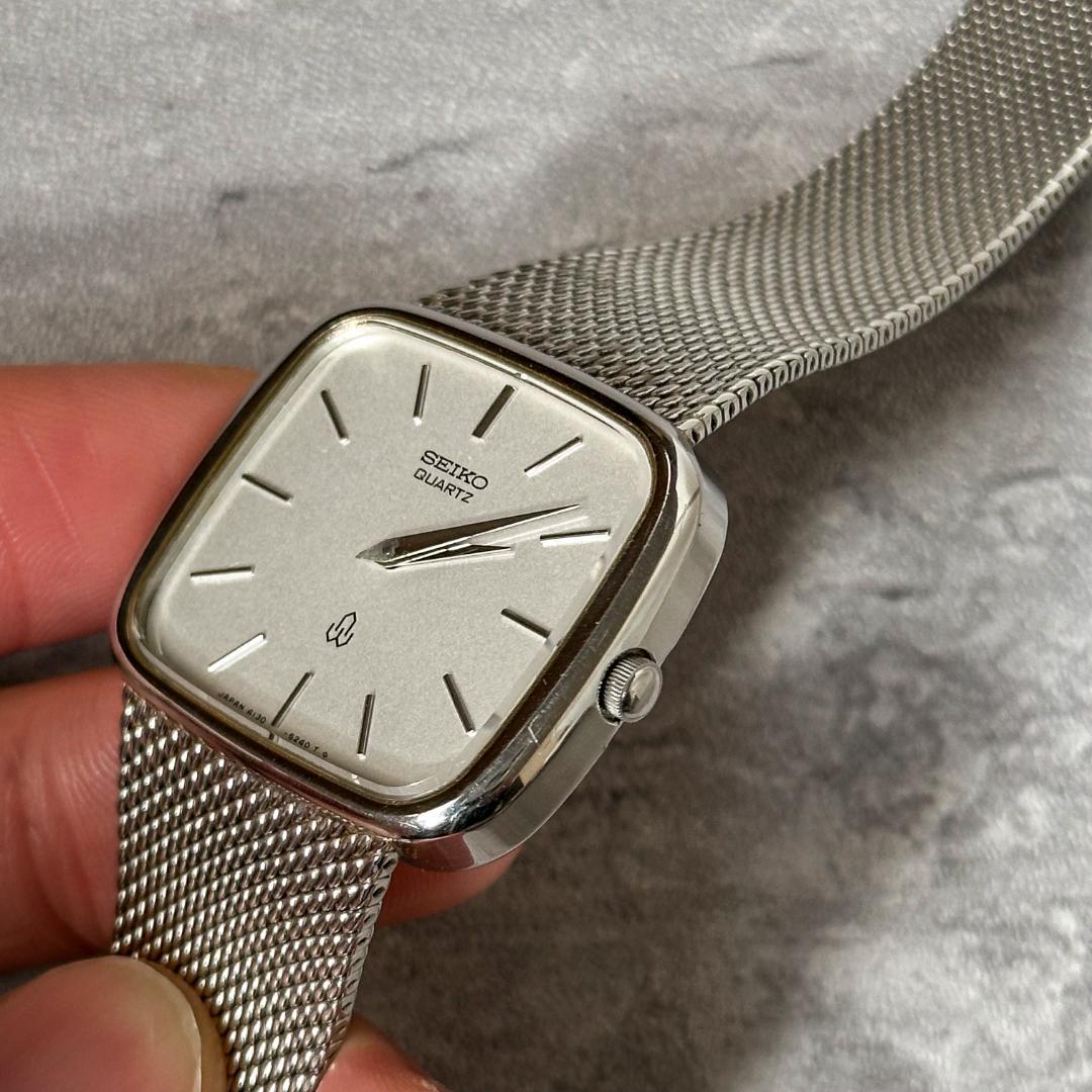 SEIKO Quartz Silver Dial Mesh Watch Good Condition Men's Vintage