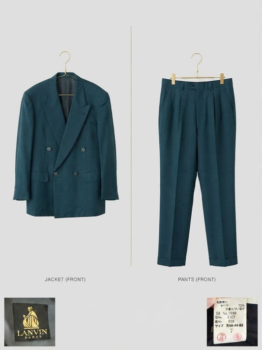 [Rare] LANVIN Vintage Setup Mohair Blend Double Suit Dark Green