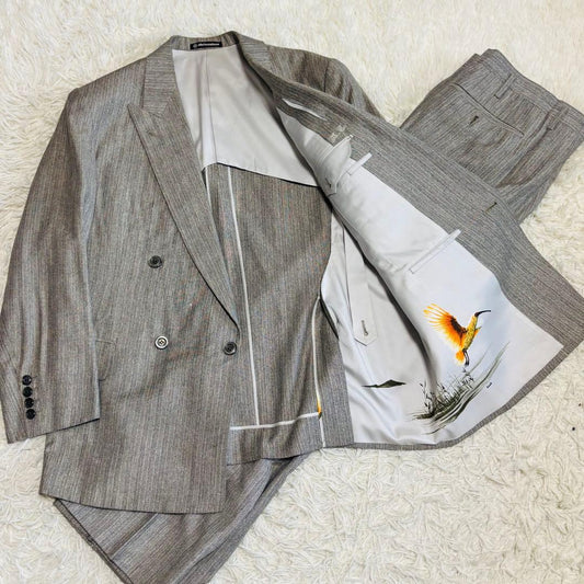 Vintage double suit setup gray lining pattern bird pattern