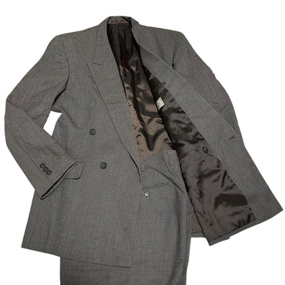 Suit setup double breasted casual gray tweed style XL