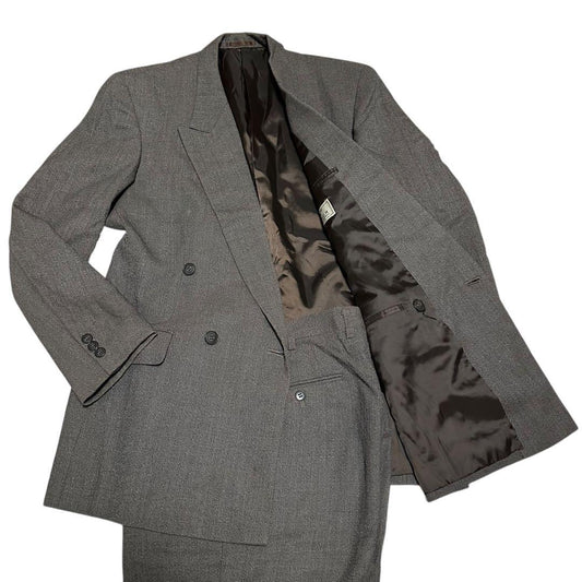Suit setup double breasted casual gray tweed style XL