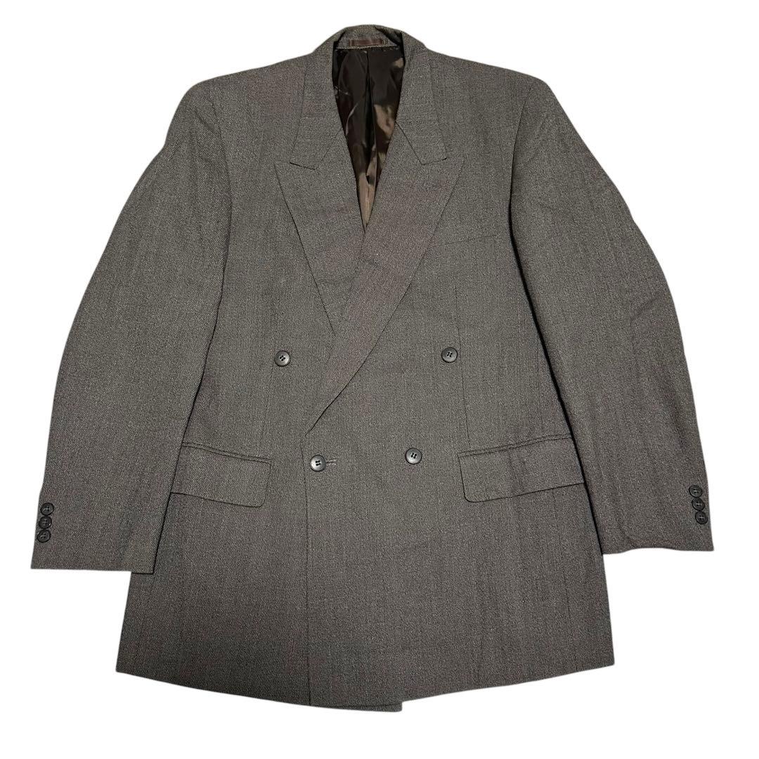 Suit setup double breasted casual gray tweed style XL