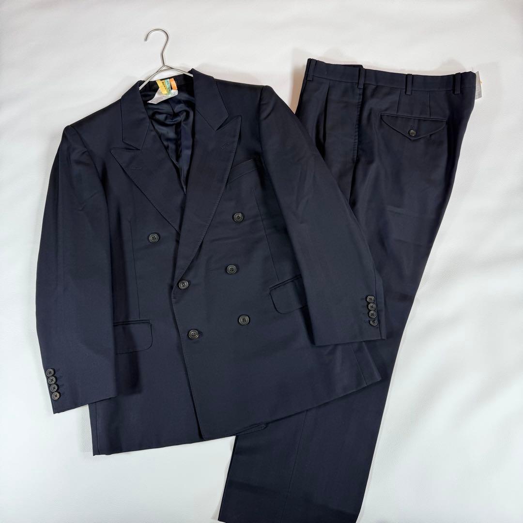 Burberrys Double Suit Navy Shadow Stripe 6 Button Vintage