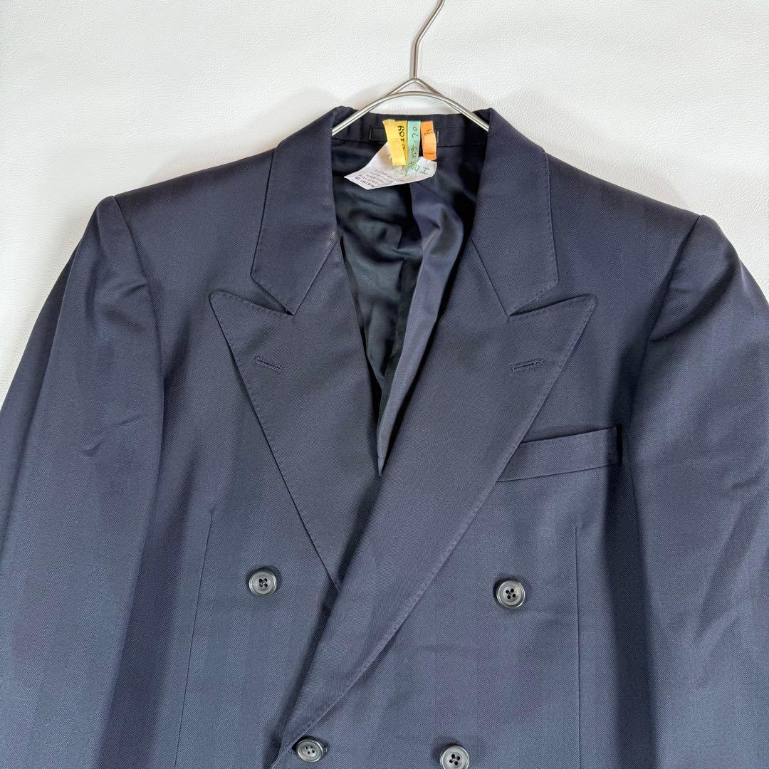 Burberrys Double Suit Navy Shadow Stripe 6 Button Vintage