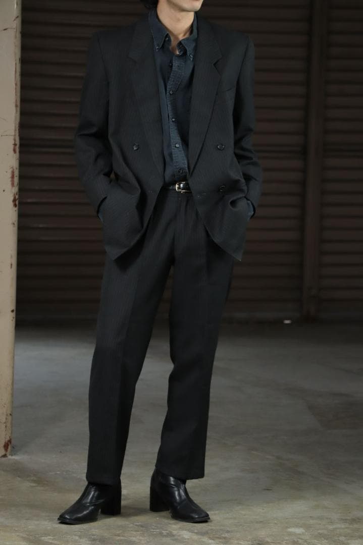 90s 2 Piece Setup Suit Double 2 Tuck Pinstripe Charcoal